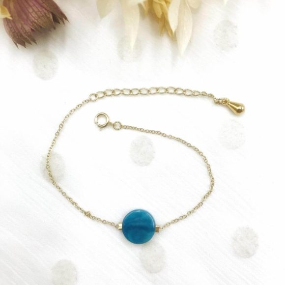 Bracelet turquoise rond - chaîne plaqué or